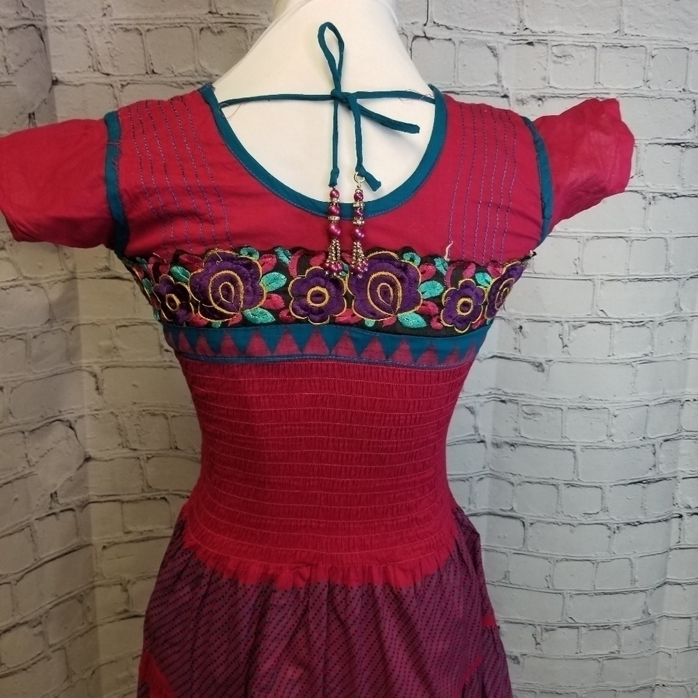 Vtg ethnic indian pakastani kurti kurta embroidered floral boho dress - Picture 11 of 14